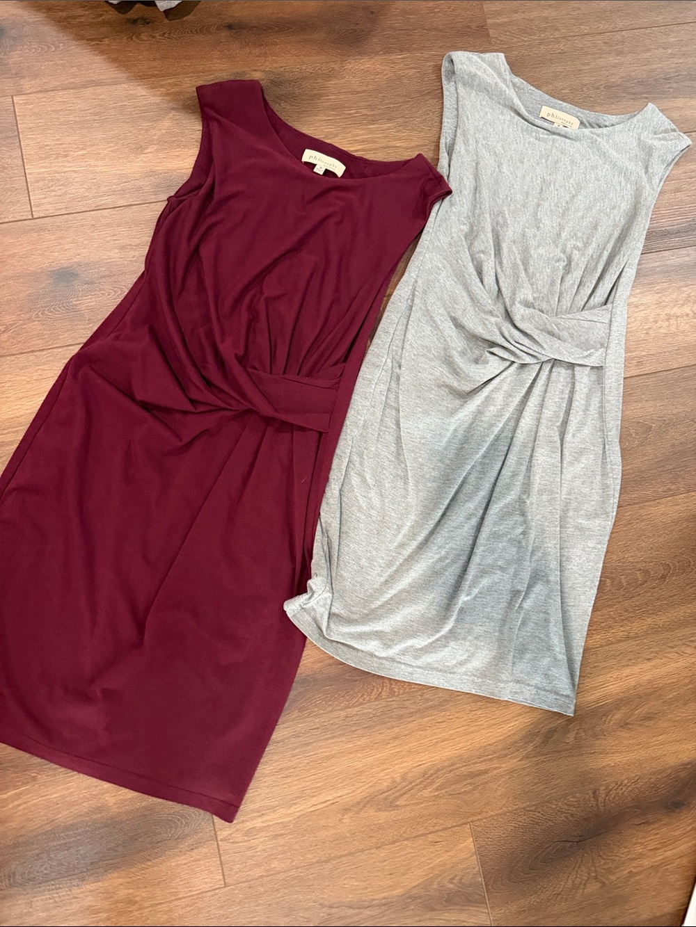 Bundle of 2 Sleeveless Twist-Front Midi Dress in Burgundy and Heather Gray